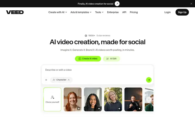 Screenshot of the VEED homepage