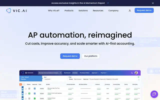 Screenshot of the Vic.ai homepage