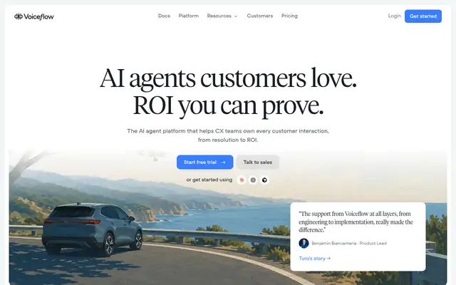 Screenshot of the Voiceflow homepage