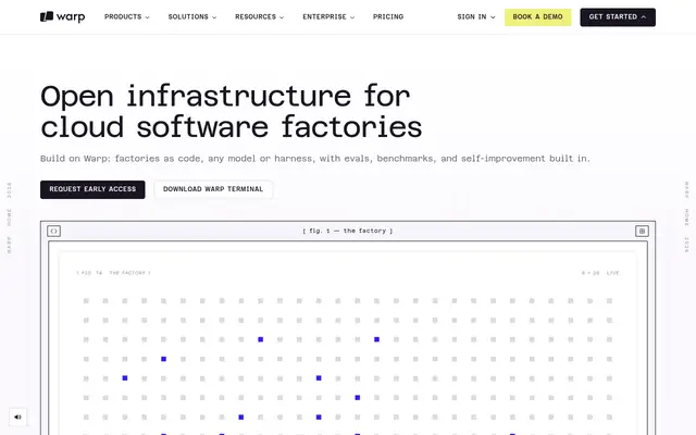 Screenshot of the Warp homepage