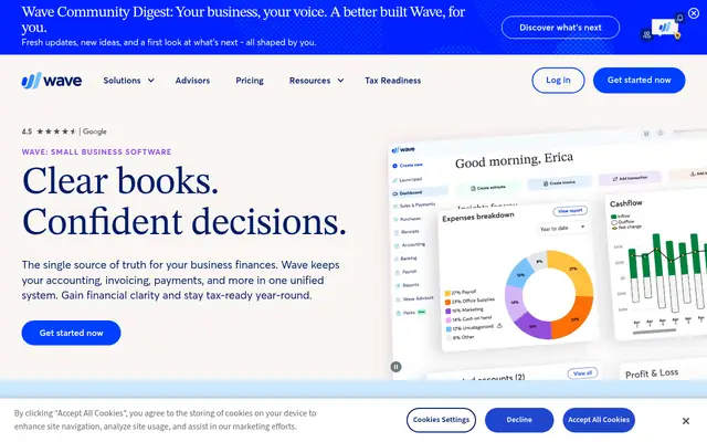 Screenshot of the Wave homepage