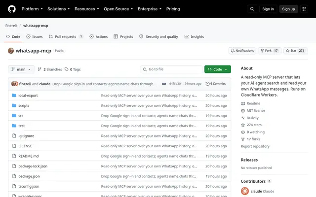 Screenshot of the WhatsApp MCP homepage