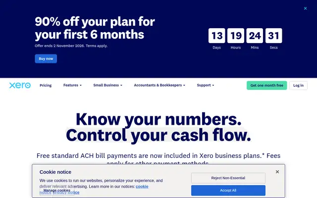 Screenshot of the Xero homepage