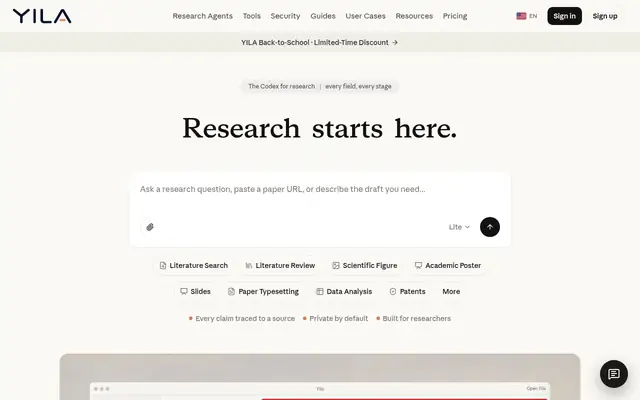 Screenshot of the Yila homepage