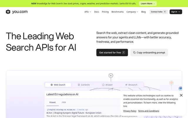 Screenshot of the You.com homepage