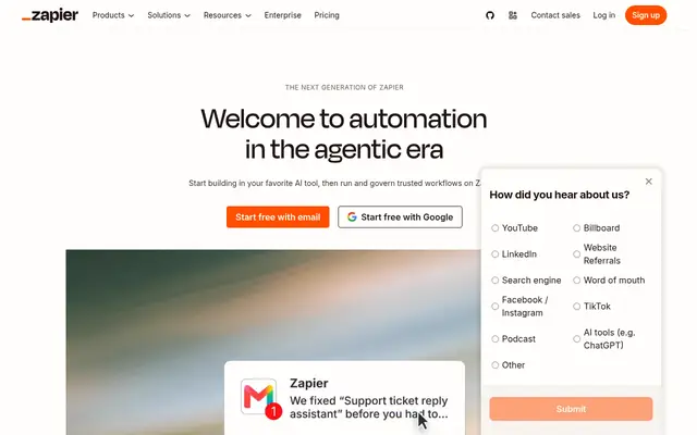 Screenshot of the Zapier homepage
