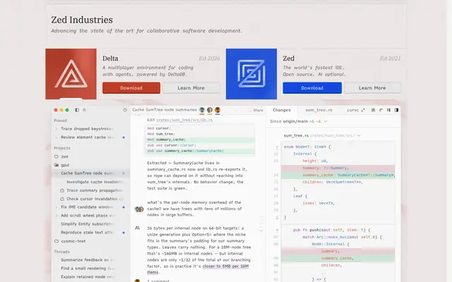 Screenshot of the Zed homepage