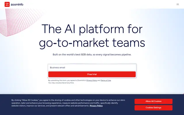 Screenshot of the ZoomInfo homepage